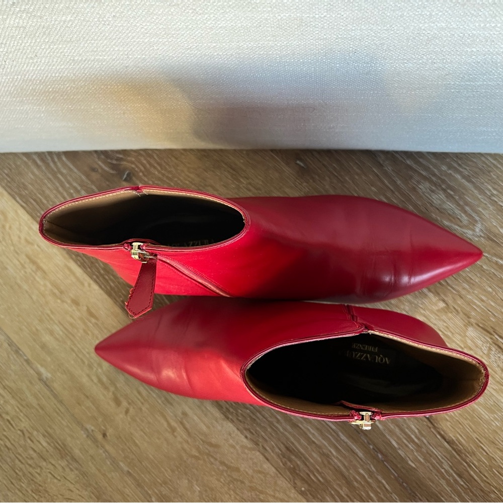 Aquazzura Red Pointed Leather Ankle Booties - Picture 3 of 5